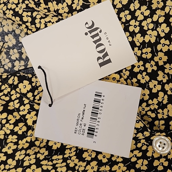 💕ROUJE💕 Marion Dress ~ Fleurette Nuit Black with Yellow Floral Print EU 40 NWT - Picture 15 of 16